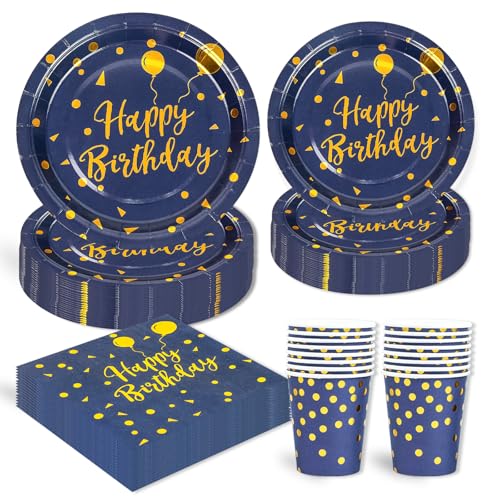 96 Stück Geburtstag Party Geschirr Set,Happy Birthday Blau Gold Geburtstag Party Geschirr Becher Serviette Pappteller Set,für Mädchen Kinder Tischdekoration-24 Gäste 96 Stück Geburtstag Party Geschirr Set,Happy Birthday Blau Gold Geburtstag Party Geschirr Becher Serviette Pappteller Set,für Mädchen Kinder Tischdekoration-24 Gäste von EVYIENEN