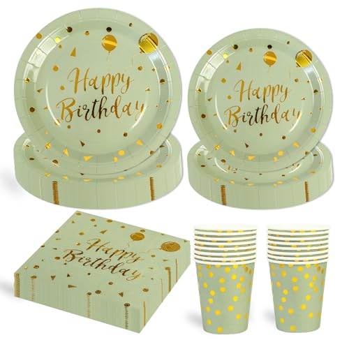 96 Stück Geburtstag Party Geschirr Set,Happy Birthday Salbeigrün Gold Geburtstag Party Geschirr Becher Serviette Pappteller Set,für Mädchen Kinder Tischdekoration-24 Gäste 96 Stück Geburtstag Party Geschirr Set,Happy Birthday Salbeigrün Gold Geburtstag Party Geschirr Becher Serviette Pappteller Set,für Mädchen Kinder Tischdekoration-24 Gäste von EVYIENEN