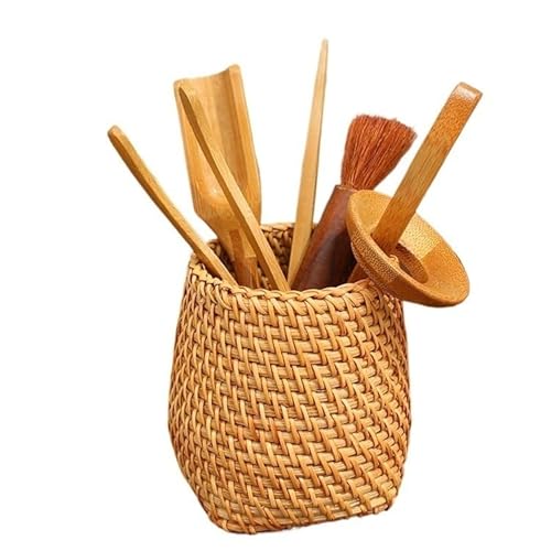 EVZSDOTYE Rattan-Stifthalter, Teeservice, Bambus-Teeklammer, Teeschaufel, Teenadel, Puerh-Teezeremonie-Zubehör, Organizer(4) von EVZSDOTYE