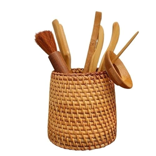 EVZSDOTYE Rattan-Stifthalter, Teeservice, Bambus-Teeklammer, Teeschaufel, Teenadel, Puerh-Teezeremonie-Zubehör, Organizer(5) von EVZSDOTYE