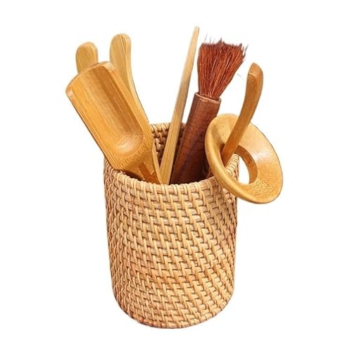 EVZSDOTYE Rattan-Stifthalter, Teeservice, Bambus-Teeklammer, Teeschaufel, Teenadel, Puerh-Teezeremonie-Zubehör, Organizer(6) von EVZSDOTYE