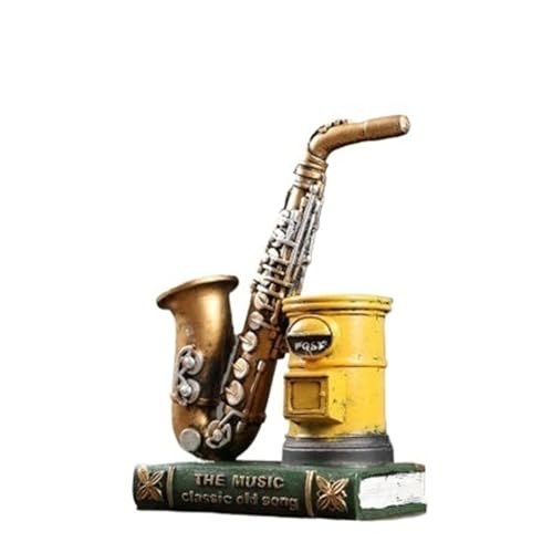 EVZSDOTYE Skandinavischer Retro-Aufbewahrungsbehälter for Stifte, kreativer Buch-Desktop, personalisierte Dekorationen, Ornamente, Arbeitszimmer, Büro, Stifteeimer(Gold Saxophone Pen Holder) von EVZSDOTYE