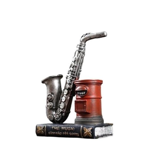 EVZSDOTYE Skandinavischer Retro-Aufbewahrungsbehälter for Stifte, kreativer Buch-Desktop, personalisierte Dekorationen, Ornamente, Arbeitszimmer, Büro, Stifteeimer(Silver Saxophone Pen Holder) von EVZSDOTYE