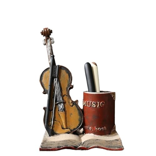 EVZSDOTYE Skandinavischer Retro-Aufbewahrungsbehälter for Stifte, kreativer Buch-Desktop, personalisierte Dekorationen, Ornamente, Arbeitszimmer, Büro, Stifteeimer(Yellow Violin Pen Holder) von EVZSDOTYE