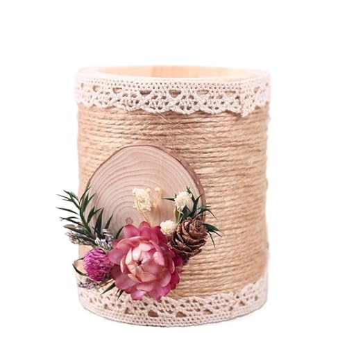 EVZSDOTYE Stifthalter, handgefertigtes DIY-Materialpaket, Blumenherstellung, halbfertiges Hanfseilweben, Büro-Desktop-Aufbewahrung, kreatives Geschenk(1-Log Pen Holder) von EVZSDOTYE