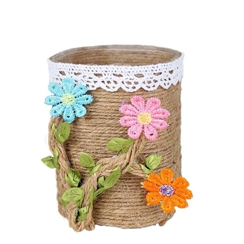 EVZSDOTYE Stifthalter, handgefertigtes DIY-Materialpaket, Blumenherstellung, halbfertiges Hanfseilweben, Büro-Desktop-Aufbewahrung, kreatives Geschenk(1-PP Material Pen Holder) von EVZSDOTYE