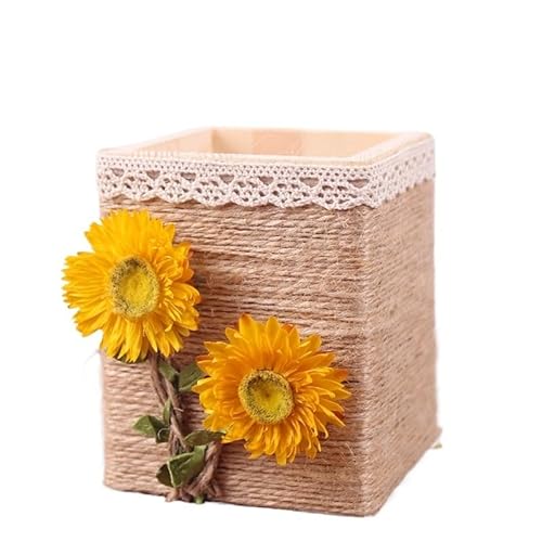 EVZSDOTYE Stifthalter, handgefertigtes DIY-Materialpaket, Blumenherstellung, halbfertiges Hanfseilweben, Büro-Desktop-Aufbewahrung, kreatives Geschenk(2-Log Pen Holder) von EVZSDOTYE