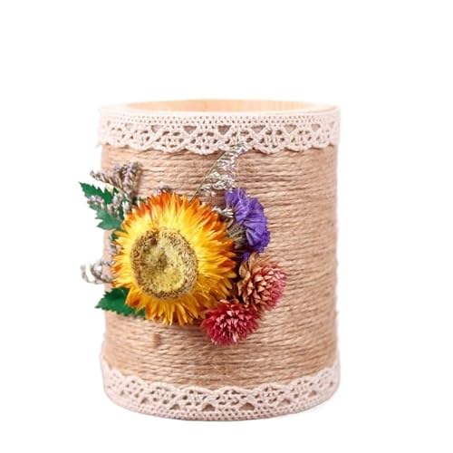 EVZSDOTYE Stifthalter, handgefertigtes DIY-Materialpaket, Blumenherstellung, halbfertiges Hanfseilweben, Büro-Desktop-Aufbewahrung, kreatives Geschenk(3-Log Pen Holder) von EVZSDOTYE