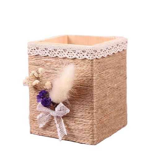 EVZSDOTYE Stifthalter, handgefertigtes DIY-Materialpaket, Blumenherstellung, halbfertiges Hanfseilweben, Büro-Desktop-Aufbewahrung, kreatives Geschenk(4-Log Pen Holder) von EVZSDOTYE
