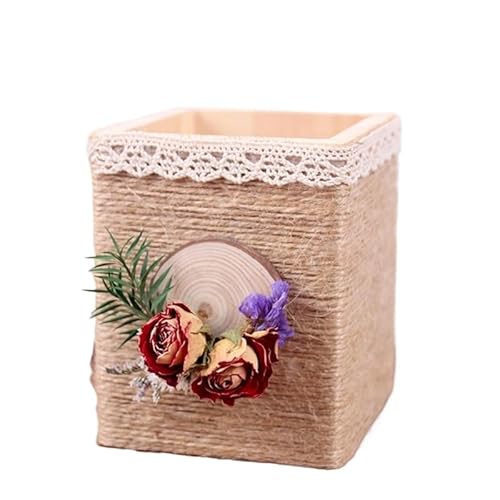 EVZSDOTYE Stifthalter, handgefertigtes DIY-Materialpaket, Blumenherstellung, halbfertiges Hanfseilweben, Büro-Desktop-Aufbewahrung, kreatives Geschenk(5-Log Pen Holder) von EVZSDOTYE