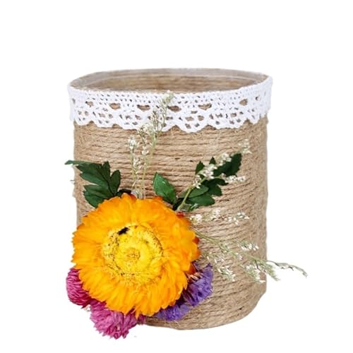 EVZSDOTYE Stifthalter, handgefertigtes DIY-Materialpaket, Blumenherstellung, halbfertiges Hanfseilweben, Büro-Desktop-Aufbewahrung, kreatives Geschenk(5-PP Material Pen Holder) von EVZSDOTYE