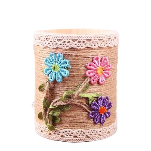 EVZSDOTYE Stifthalter, handgefertigtes DIY-Materialpaket, Blumenherstellung, halbfertiges Hanfseilweben, Büro-Desktop-Aufbewahrung, kreatives Geschenk(6-Log Pen Holder) von EVZSDOTYE