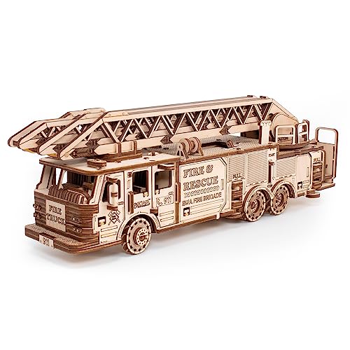 3D Puzzle Erwachsene Feuerwehrauto – DIY Holzbausatz Mechanische Puzzle mit Aufziehmechanismus, Leiter & Mehr – 3D Holzpuzzle für Erwachsene & Kinder ab 14 Jahren – EWA Eco- Wood-Art, 439 Teile von MaHo