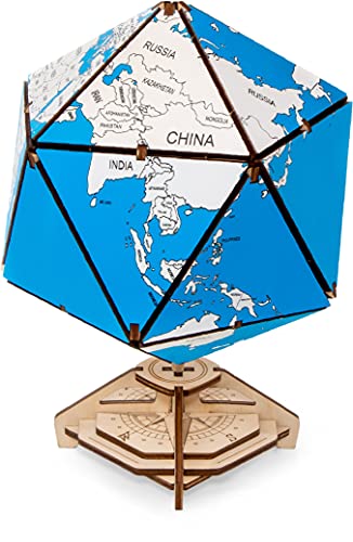 EWA Eco-Wood-Art - 3D-Holzpuzzle für Jugendliche und Erwachsene - Icosahedraler Globus (Blau) - DIY-Bausatz, Selbstmontage, kein Kleber erforderlich - 97 Stück von EWA Eco-Wood-Art