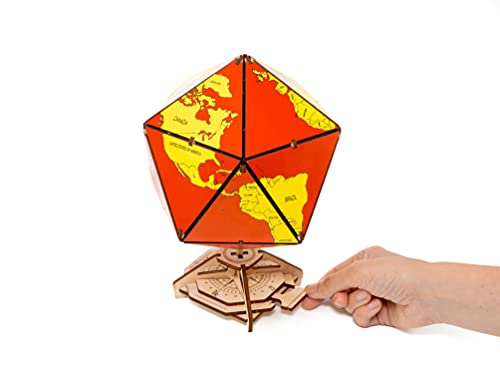 EWA Eco-Wood-Art - 3D-Holzpuzzle für Jugendliche und Erwachsene - Icosahedraler Globus (Rot) - DIY-Bausatz, Selbstmontage, kein Kleber erforderlich - 97 Stück von EWA Eco-Wood-Art