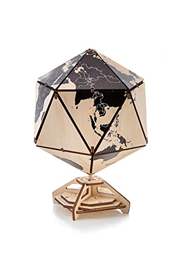 EWA Eco-Wood-Art - 3D-Holzpuzzle für Jugendliche und Erwachsene - Icosahedraler Globus (Schwarz) - DIY-Bausatz, Selbstmontage, kein Kleber erforderlich - 97 Stück von EWA Eco-Wood-Art
