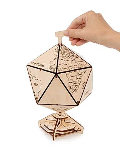 EWA Eco-Wood-Art - 3D-Holzpuzzle für Jugendliche und Erwachsene - Icosahedraler Globus - DIY-Bausatz, Selbstmontage, kein Kleber erforderlich - 97 Stück von EWA Eco-Wood-Art