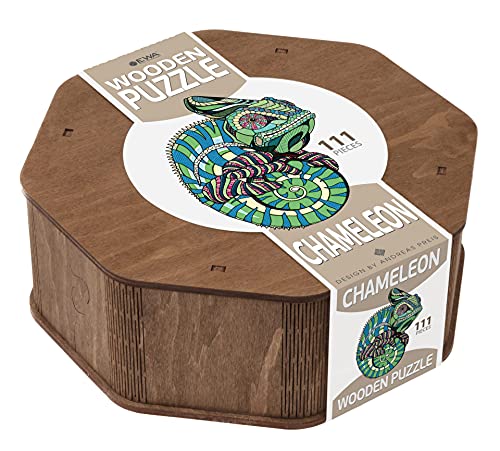 EWA Eco-Wood-Art - Chamäleon - Farbige Holzpuzzle für Jugendliche und Erwachsene - DIY-Bausatz, Selbstmontage, kein Kleber erforderlich - 111 Stück, Chameleon Puzzle, Mehrfarbig von EWA Eco-Wood-Art