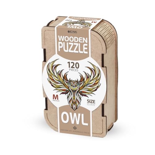 EWA Eco-Wood-Art OWL M Wooden Box Eule M Holzbox-Farbige Holzpuzzle für Jugendliche und Erwachsene-DIY-Bausatz, Selbstmontage, kein Kleber erforderlich-120 Stück, vielfarbig von EWA Eco-Wood-Art