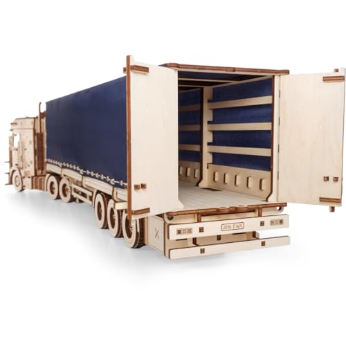 EWA Eco-Wood-Art Trailer for Hochdetailliertes und realistisches mechanisches 3D-Puzzle eines Planenanhängers für den EWA Truck Road King mit Merkmalen eines echten Anhängers, natürlich von EWA Eco-Wood-Art