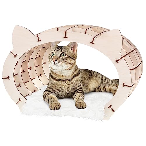 Katzen Haus Modellbau – Katzen Bett Holzpuzzle Erwachsene & Kinder – Holzhaus mit weißem Fell Katzen Höhle Rätsel Geschenkbox – 3D Puzzle für Kinder ab 14 Jahren & Erwachsene – EWA Eco-Wood-Art von EWA Eco-Wood-Art