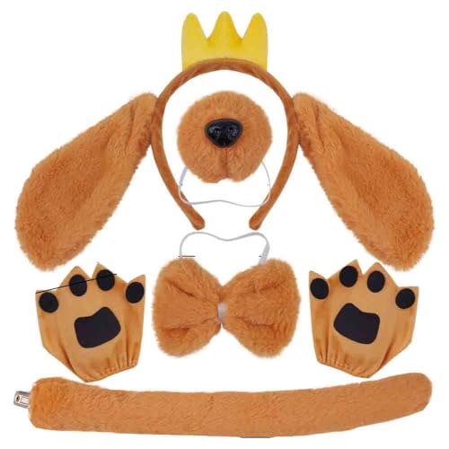Das Hunde-Kostüm-Set beinhaltet Hundeohren-Haarband, Hundenase, Hundekrawatte und Hundehandschuhe für Kinder, Männer und Frauen, Weltbuchtags-Kostüm (5-teiliges Set) von EWHO