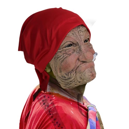 EWOKE 4 Pcs Halloween Oma Gesichtsbedeckung,Gruselige Latex-Kopfbedeckung für alte Frauen mit Haaren - Kopfbedeckung für alte Frauen, realistische Oma-Kopfbedeckung mit Haaren von EWOKE