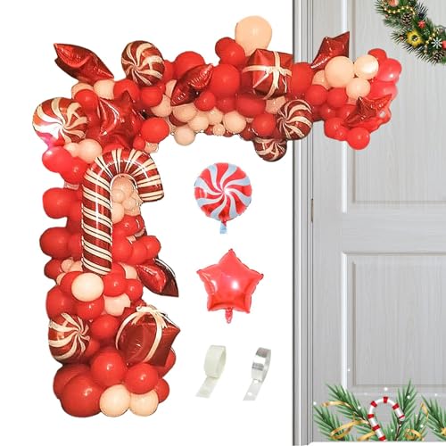 Weihnachtsbaum-Ballonbogen-Set,Baum-/Bogen-Folienballons mit Sternen - Grün-weiß-rotes Weihnachtsballon-Girlanden-Set, Weihnachtsbaumballons für die Weihnachtsfeier Ewoke von EWOKE
