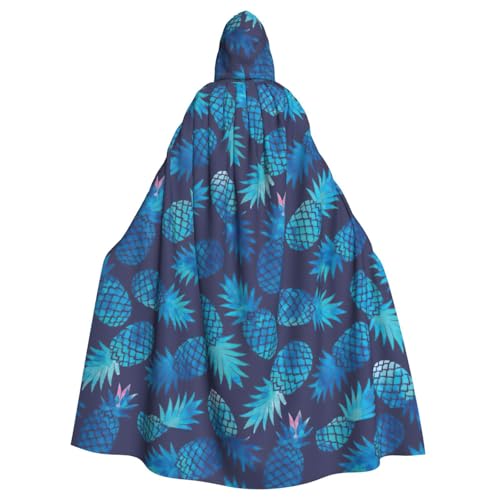 EWQrtyy Blauer Ananas-Umhang, Erwachsenen-Halloween-Umhang mit Kapuze für Kostümpartys, Karneval, Partyzubehör mit großer Kapuze von EWQrtyy