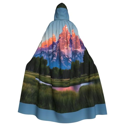EWQrtyy Grand Teton Nationalpark-Umhang, Erwachsenen-Halloween-Kapuzenumhang für Kostümpartys, Karneval, Partyzubehör mit großer Kapuze von EWQrtyy