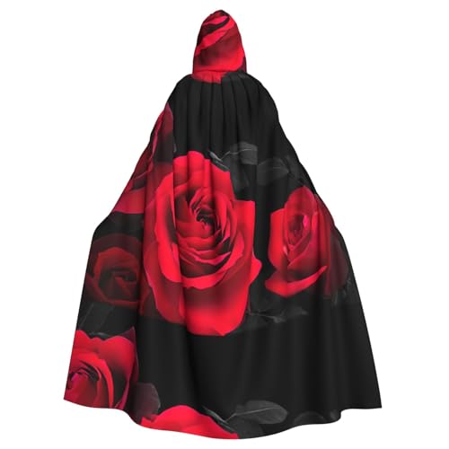 EWQrtyy Roter Rosen-Umhang mit Blumendruck, Halloween-Kapuzenumhang für Kostümpartys, Karneval, Partyzubehör mit großer Kapuze von EWQrtyy