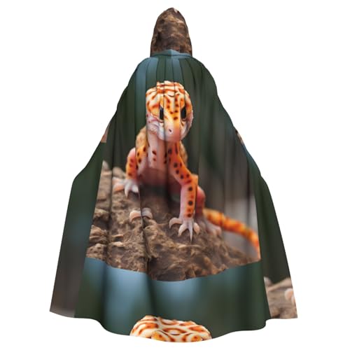 EWQrtyy Sand-Leoparden-Gecko-Umhang für Erwachsene, Halloween-Kapuzenumhang für Kostümpartys, Karneval, Partyzubehör mit großer Kapuze von EWQrtyy
