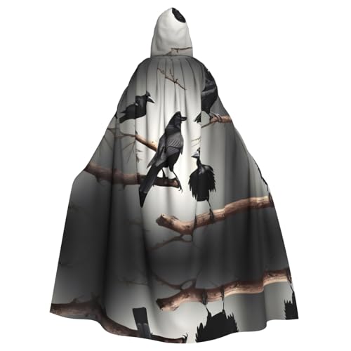 EWQrtyy Schwarzer Umhang mit Krähenvögeln auf einem Ast, bedruckt, Halloween-Kapuzenumhang für Kostümpartys, Karneval, Partyzubehör mit großer Kapuze EWQrtyy Schwarzer Umhang mit Krähenvögeln auf einem Ast, bedruckt, Halloween-Kapuzenumhang für Kostümpartys, Karneval, Partyzubehör mit großer Kapuze von EWQrtyy