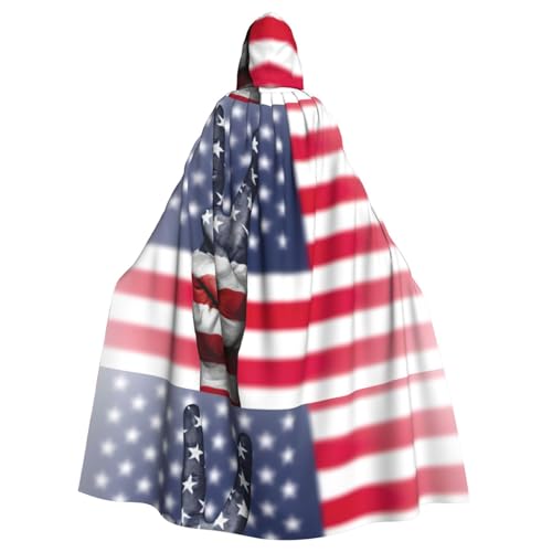 EWQrtyy Umhang mit Amerika-Flagge und Hippie-Peace-Druck, Erwachsenen-Halloween-Kapuzenumhang für Kostümpartys, Karnevalsparty-Zubehör mit großer Kapuze von EWQrtyy