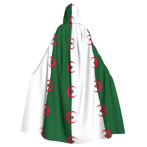 EWQrtyy Umhang mit Flagge von Algerien, Erwachsenen-Halloween-Kapuzenumhang für Kostümpartys, Karneval, Partyzubehör mit großer Kapuze von EWQrtyy