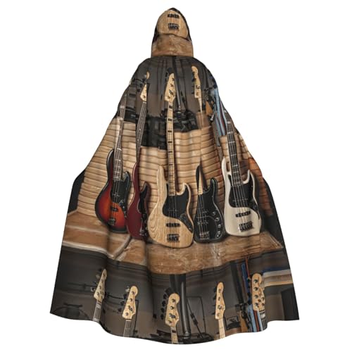 EWQrtyy Umhang mit Kapuze, Motiv: Gitarre, Bass, Musikinstrumente, Erwachsene, Halloween, Kapuzenumhang für Kostümpartys, Karneval, Partyzubehör mit großer Kapuze von EWQrtyy