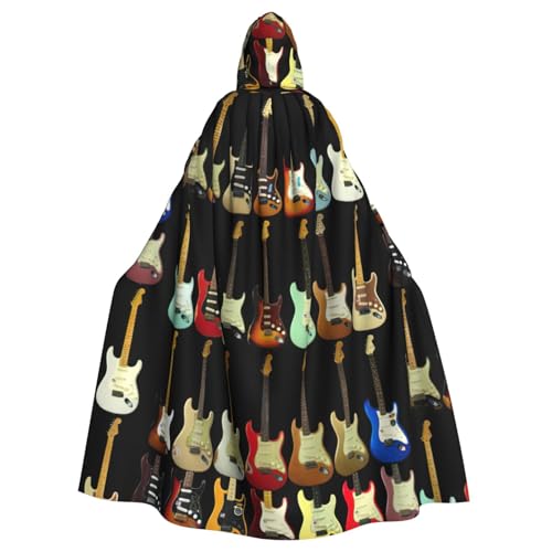 EWQrtyy Umhang mit Kunst-Gitarren-Muster, Erwachsenen-Halloween-Kapuzenumhang für Kostümpartys, Karnevalsparty-Zubehör mit großer Kapuze von EWQrtyy