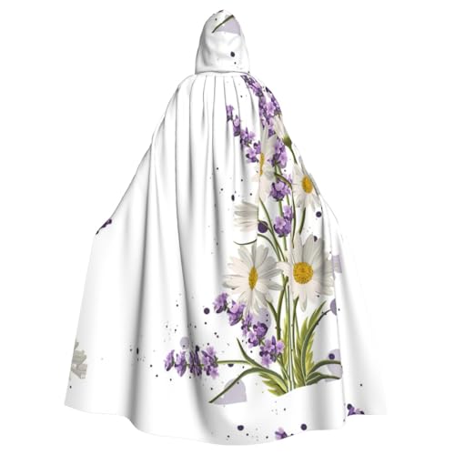EWQrtyy Umhang mit Lavendel- und Gänseblümchen-Aufdruck, Halloween-Kapuzenumhang für Kostümpartys, Karnevalsparty-Zubehör mit großer Kapuze von EWQrtyy