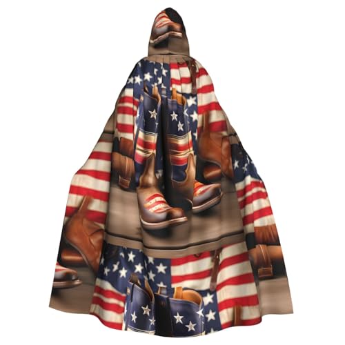 EWQrtyy Umhang mit amerikanischer Flagge mit Cowboy-Stiefeln, Erwachsenen-Halloween-Kapuzenumhang für Kostümpartys, Karnevalsparty-Zubehör mit großer Kapuze von EWQrtyy