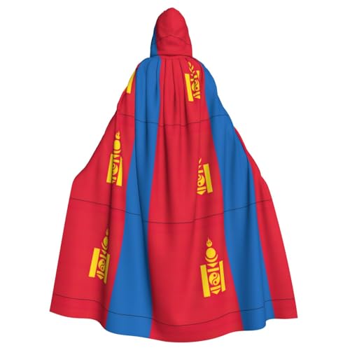 EWQrtyy Umhang mit mongolischer Flagge, Erwachsenen-Halloween-Kapuzenumhang für Kostümpartys, Karneval, Partyzubehör mit großer Kapuze von EWQrtyy
