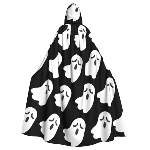 EWQrtyy Umhang mit niedlichem Geister-Halloween-Motiv, Erwachsenen-Halloween-Kapuzenumhang für Kostümpartys, Karnevalsparty-Zubehör mit großer Kapuze von EWQrtyy