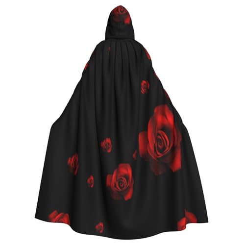 EWQrtyy Umhang mit roter Rose und schwarzem Hintergrund, Halloween-Kapuzenumhang für Kostümpartys, Karneval, Partyzubehör mit großer Kapuze von EWQrtyy