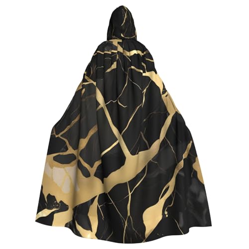 EWQrtyy Umhang mit schwarzer Marmor-Textur, goldfarbener Druck, Halloween-Kapuzenumhang für Kostümpartys, Karneval, Partyzubehör mit großer Kapuze von EWQrtyy