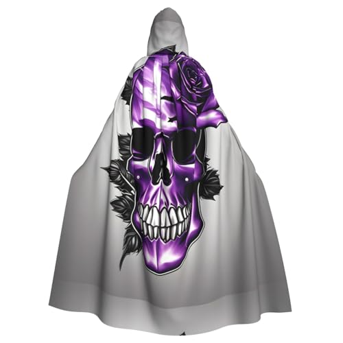 EWQrtyy Umhang mit violetter Rose und Totenkopf-Aufdruck, Halloween-Kapuzenumhang für Kostümpartys, Karneval, Partyzubehör mit großer Kapuze von EWQrtyy