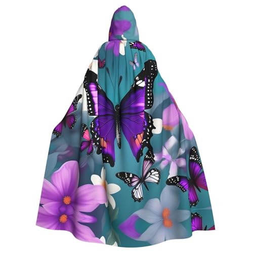 EWQrtyy Violetter Umhang mit Schmetterlings- und Blumendruck, Halloween-Kapuzenumhang für Kostümpartys, Karneval, Partyzubehör mit großer Kapuze EWQrtyy Violetter Umhang mit Schmetterlings- und Blumendruck, Halloween-Kapuzenumhang für Kostümpartys, Karneval, Partyzubehör mit großer Kapuze von EWQrtyy