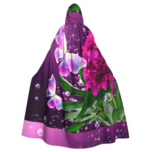 EWQrtyy Wunderschöner violetter Schmetterlings-Umhang mit Blumendruck, Halloween-Kapuzenumhang für Kostümpartys, Karnevalspartys, Partyzubehör mit großer Kapuze von EWQrtyy