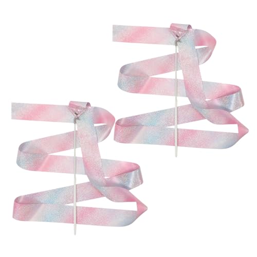EXAOMBLE 2 Stück Bänder für rhythmische Gymnastik Band-Sensorspielzeug Gymnastikstange Stöcke für rhythmische Gymnastik wirbeln gymnastikband regenbogenband Bandstange Tanzbänder Polyester von EXAOMBLE