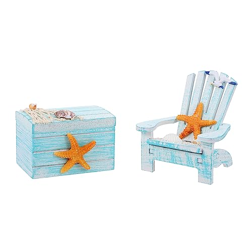 EXAOMBLE 2stücke Mini Holzstuhl Modell Mit Holzbox Mediterrane Dekoration Für Puppenhaus Und Mikrolandschaften Strandstil Teiliges von EXAOMBLE