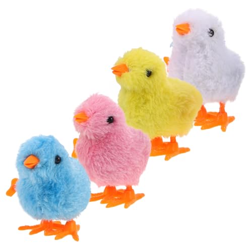 EXAOMBLE 4 Stück Simulations Kükenspielzeug Realistisches Huhn Quietschhuhn Interaktives Plüschspielzeug Huhn Hühnerschleifenspiel Requisite Mini Hühner Eierlegendes von EXAOMBLE