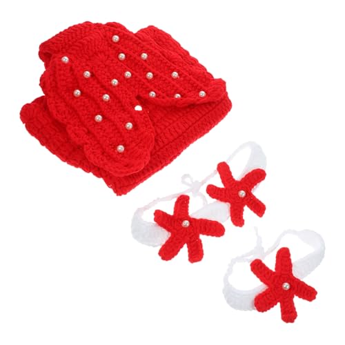 EXCEART 1 Satz Meerjungfrau Kostüm Niedliche Fotografie Requisiten für Neugeborene Häkel Sweater für Cosplay Rot von EXCEART